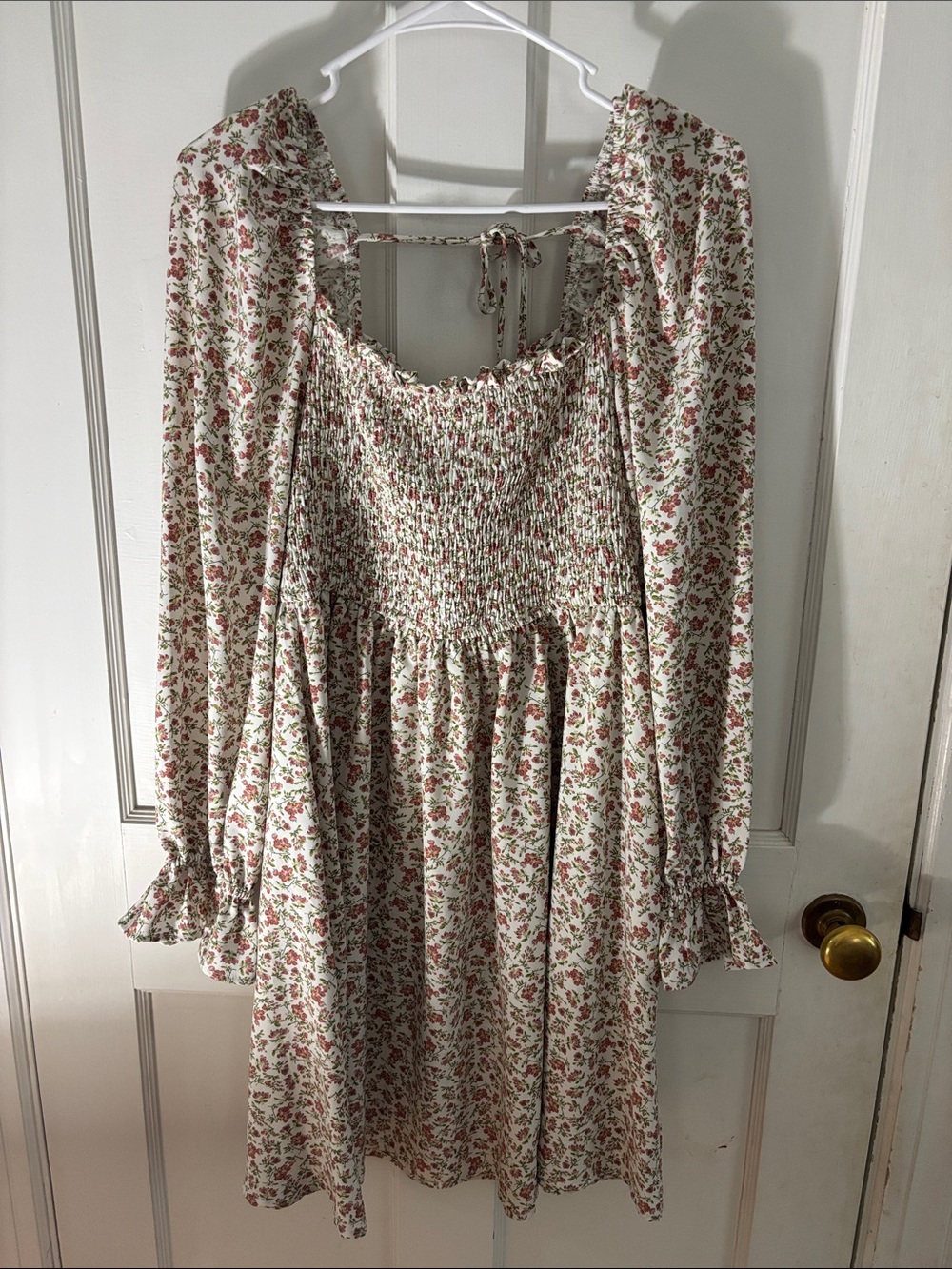 Dress Forum Cream Mini Dress with Pink and Green Floral Print #11